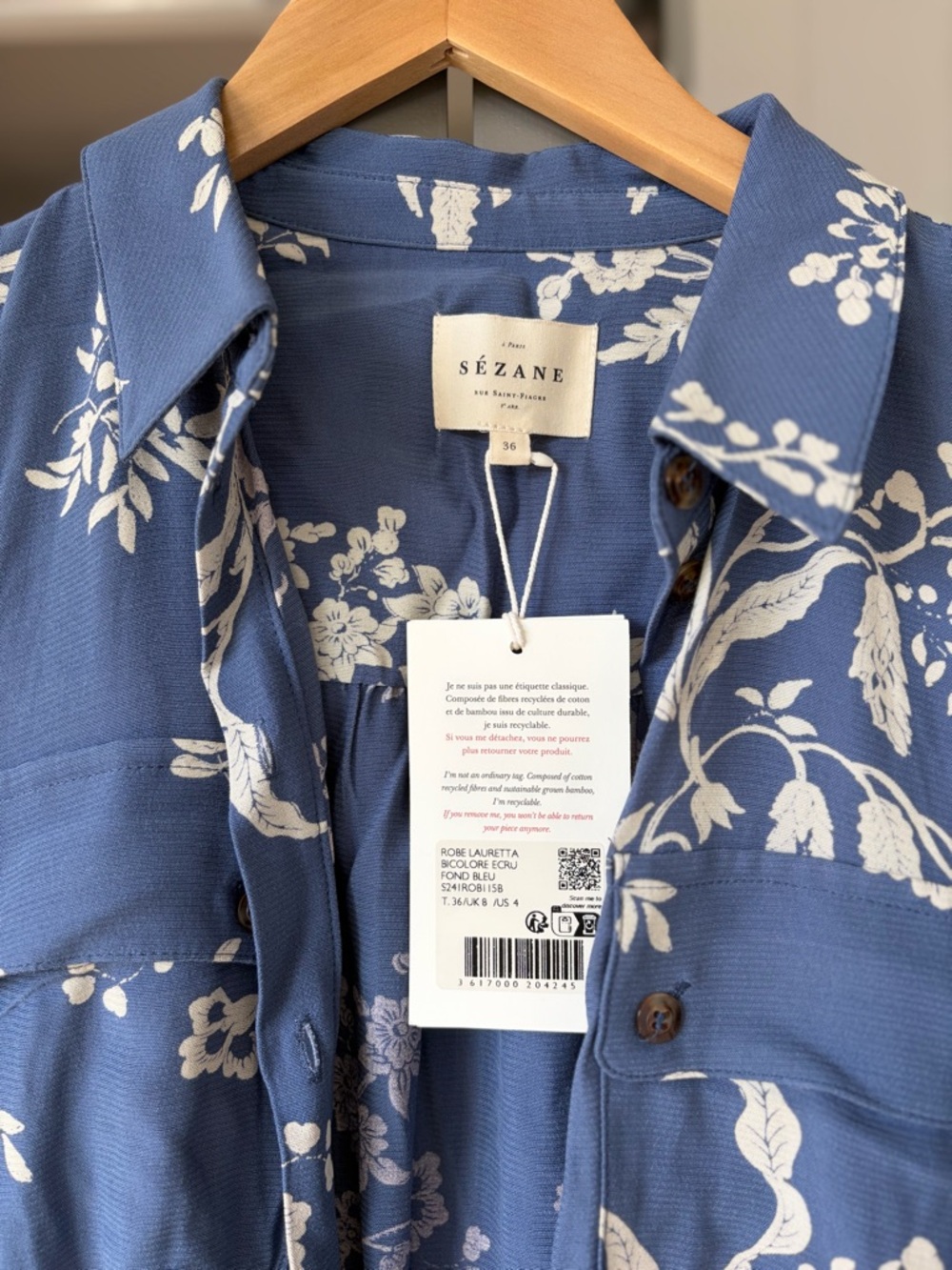 Sezane Lauretta Blue and White Floral Midi Dress, size 36 / US 4 - Picture 3 of 7
